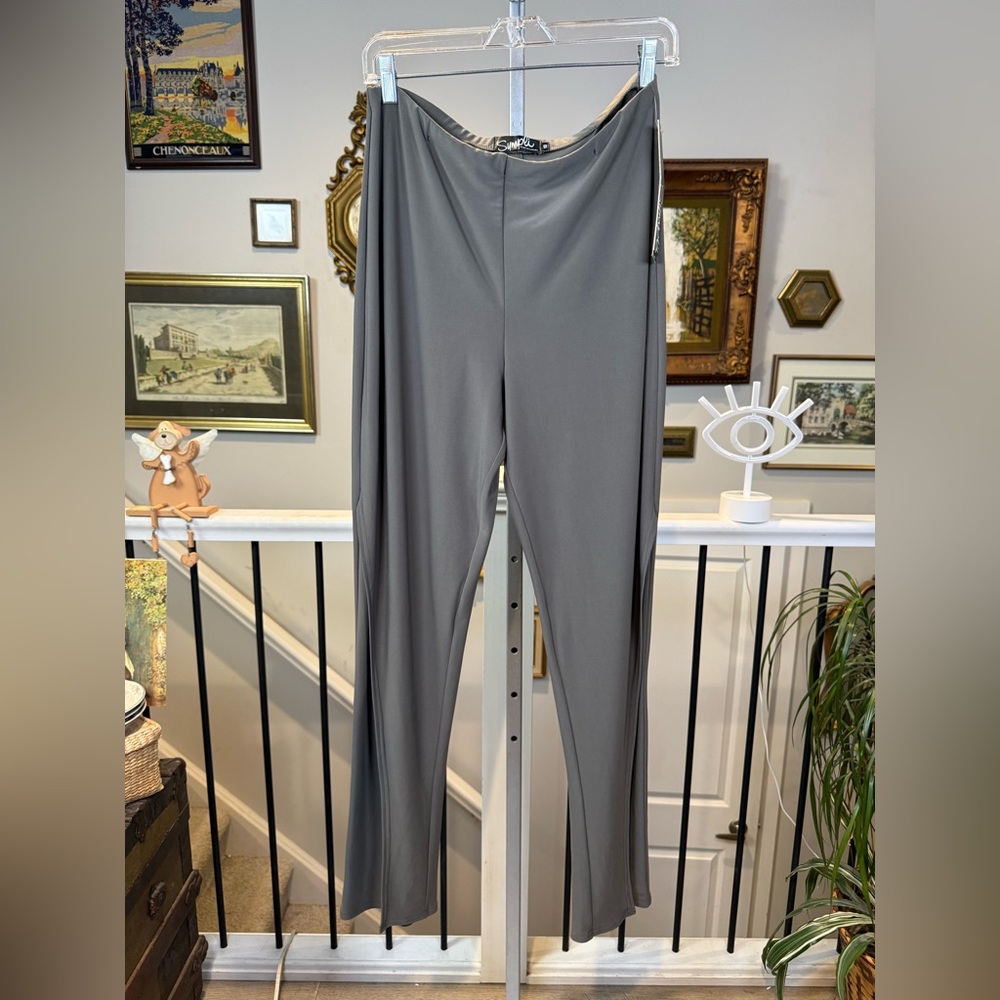 NWT Sympli Slice Pant Size 10 Hazel Green Slit Hem Made in Canada Travelwear - Picture 3 of 11